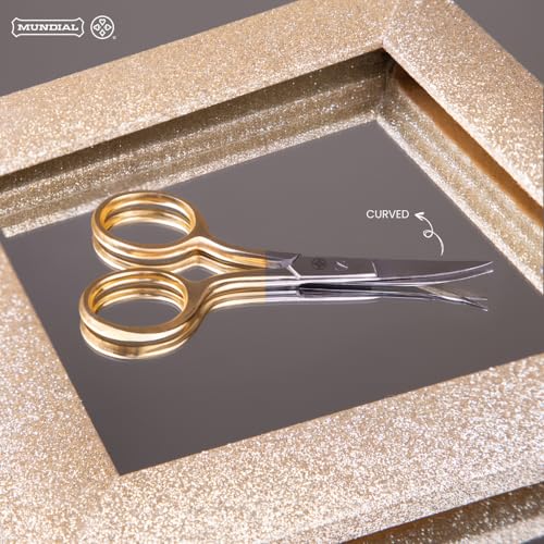 Mundial curved nail scissors, 3.5-inch, gold finish handles, made of stainless steel