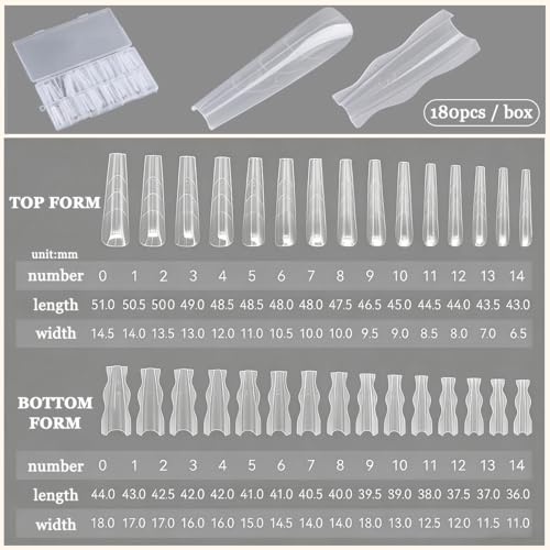 Fcozpjk Builder Gel Nail Kit, 2PCS 15ML Clear Nude Pink Hard Gels with 180PCS Coffin Sandwich Dual Nail Forms Brush Pen Files Nails Extension Tool Set Construction Strengthener Manicure Supplies