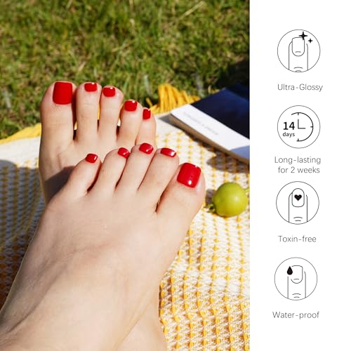 DANNI & TONI Semi Cured Gel Toenail Strips Bordeaux Red Glaze Toe Nail Stickers Gel Pedi Wraps 37 Stickers |Ruby Rush - color: Ruby Rush-pedi