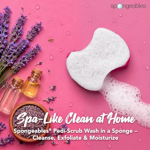 Spongeables Pedi Scrub Foot Exfoliating 20+ Wash Sponge, Lavender, 1 Count (Pack of 12) - color: Lavender Tea Tree Oil, size: 1 Count (Pack of 12)