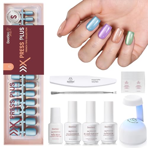 Beetles Cat Eye Nails Kit - 7 Colors Short Square Press On Nails, 224 Pcs - color: B - Bubble CatEye - S
