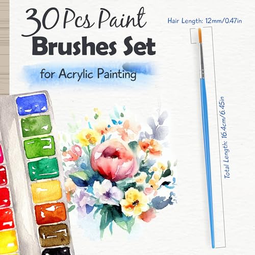 Halobios Small Paint Brushes for Crafts, Paint Brushes Set for Acrylic Painting 30PCS Bulk, Mini Painting Brushes for Kids Adults Oil Watercolor Rock Painting Body Face Nail Art - size: 30-Round