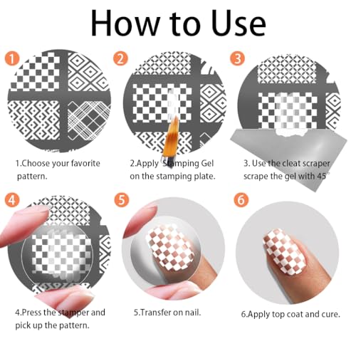 PH PandaHall 3pcs Plaid Pattern Nail Stamping Plates Checkered Nail Image Plate Geometric Nails Art Stencils Line Tartan Nails Art Templates for Women Manicures Salon DIY Printing Design - style: Plaid Pattern