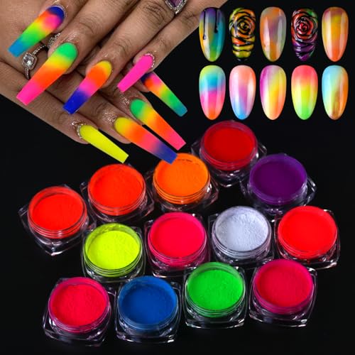 13 Colors Neon Phosphor Nail Pigment Powder Set - color: 13pcs Fluorescent Powder