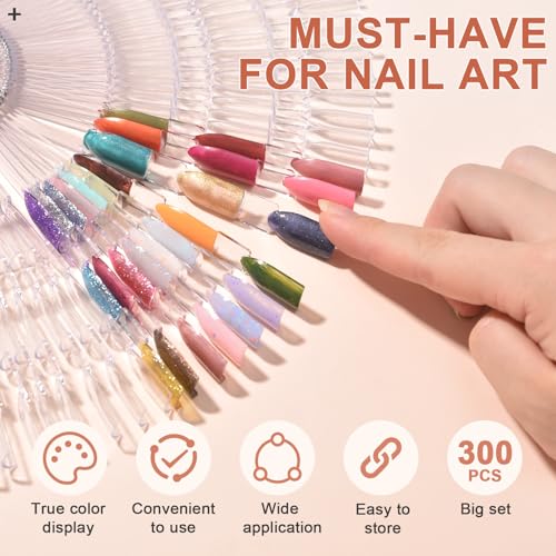 450 Tips Nail Swatch Sticks with Metal Ring Fan-shaped Display - color: Clear - 450Tips