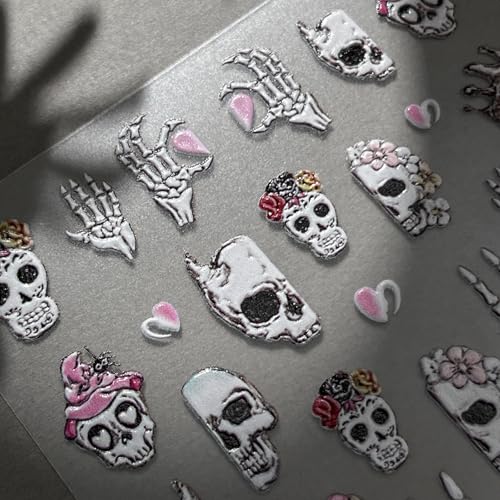 Halloween Nail Stickers for Nail Art Charm Skull Halloween Fingernail Nail Art Stickers Black 5D Embossed Nail Decals 3D Self-Adhesive Nails Supply Manicure Sliders for Nail Decoration - color: Halloween Style13