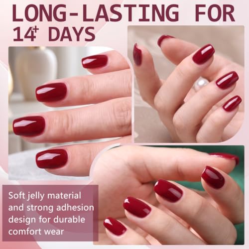 Short Red Press on Nails Square Fake Nails Press ons Red Glue Nails-G - color: Wine Red