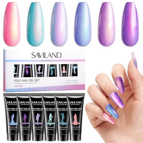 SAVILAND Hema-Free Poly Gel, 6 Iridescent Colors for Nail Extension Art - color: 01- 6 Colors Starlight Iridescent Brilliance
