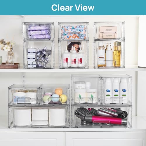Vtopmart Clear Stackable Storage Drawers, 7 Pack Multi Size Set - style: 1 Wide+2 Medium+4 Small