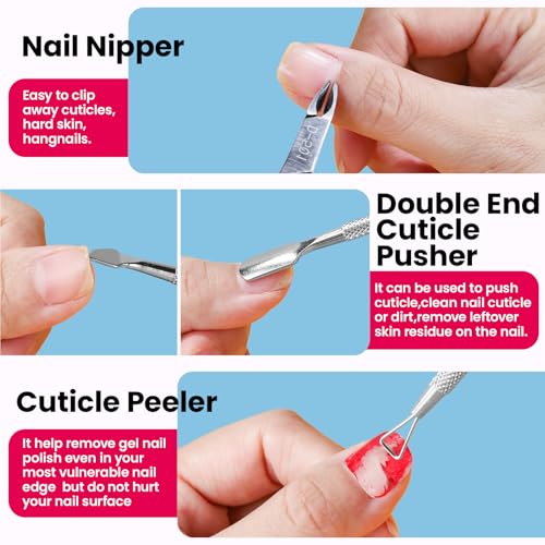 FANDAMEI Gel Nail Remover Kit with Soak Off Clips, Lint Free Wipes, Polish Remover Bottle, Cuticle Nippers, Pusher, Peeler. Cuticle Oil. Nail Files and Buffers. Gel Polish Removal Nail Soak Off Kit - color: purple