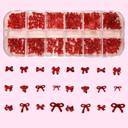 12Grid Bow Nail Charms 3D Red Bowknot Nail Art Rhinestone Design Nail Supplies Cute Nail Art Charms Mini Nail Bows Accessories for Women Manicure DIY Jewels Decoration - color: Rhinestone 02