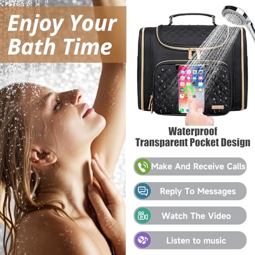 Tealari Large Toiletry Bag for Women Men,Bathroom Bag,Water Resistant Shower Bag,Makeup Bag,Toiletry Bags for Traveling,Hanging Toiletry Bag with Transparent Waterproof Phone Pocket (Black) - color: Black