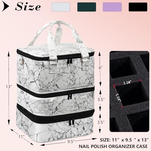 FCQQYWZ Large Nail Polish Organizer Case Hold 84+ Bottles Nail Polish & Nail Lamp, 3 Layers Nail Organizers and Storage for Nail Tech with Divider, Travel Carrying Case for Nail Polish Kit Set(White) - color: White-84Bottles