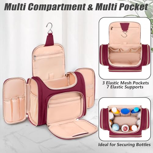 Tealari Large Toiletry Bag for Women Men,Bathroom Bag,Water Resistant Shower Bag,Makeup Bag,Toiletry Bags for Traveling,Hanging Toiletry Bag with Transparent Waterproof Phone Pocket (Wine Red) - color: Wine Red