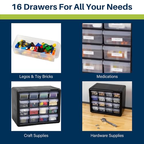 Akro-Mils 16-Drawer Plastic Storage Cabinet | 10-1/2 x 6-1/2 x 8-1/2 Inch | Black | Model 10116 | Garage Organization - color: Black, size: 16 Drawer, style: 2 pack