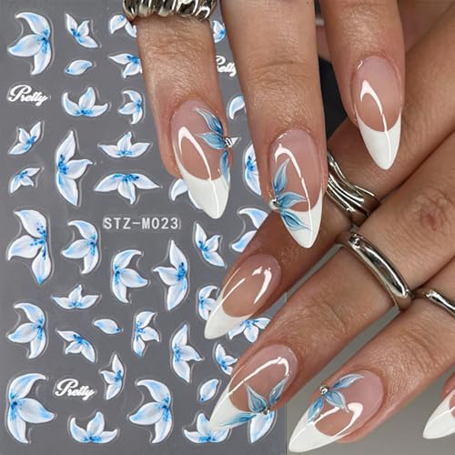 Flower Nail Stickers 5D Emboss Self-Adhesive Stickers White Floral Nail Art Decals with Daisy Lily Design Spring Summer Decals for Women 3 Pcs - color: Daisy and Lily
