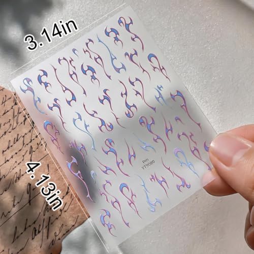 WOKOTO 4 Sheets Halloween Nail Stickers, Spider & Flame Nail Decals in Foil Gold Foil Silver Orange-Red & Blue-Purple, Self-Adhesive Gothic Nail Art Decals for Women Girls Halloween Manicure DIY Nails - color: Spider & Flame