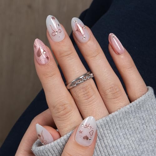 CurvLife Medium Almond Glitter Press On Nails, Blush Sparkle Blush Pink - color: D1 - Blush Sparkle