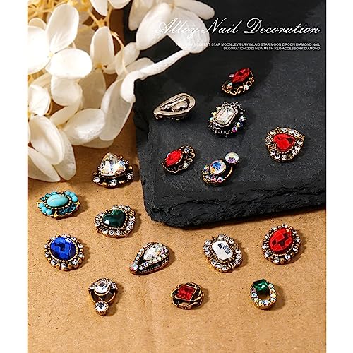 24 Pcs Retro Gold Nail Charms, qiipii 12 Pair 3D Alloy Luxury Nail Gems Elegant Heart Retro Rhinestones for Nails Golden Nail Crystals Diamonds Stones, Nail Art Supplies for Nails Decoration Crafts - color: Luxury Charms - Retro(A), size: 1 Box