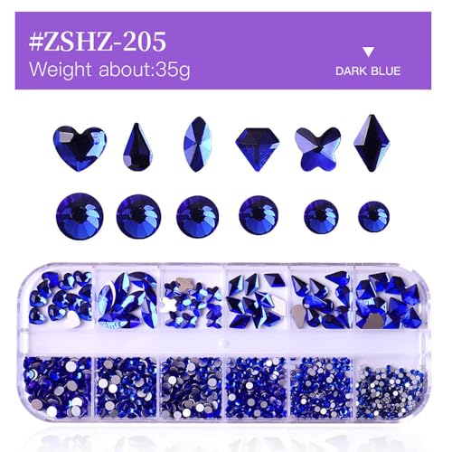 Nail Art Rhinestones Kit Nail Gems Ab Flat bottom special-shaped drill, with Storage Organizer Box/Wax Pencil/Tweezers for Nail Art Craft (Blue) - color: Blue