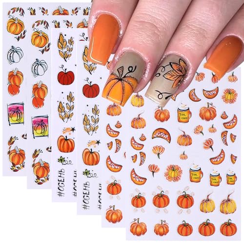 6 Sheets Fall Nail Stickers for Nail Art Pumpkin Maple Leaf Nail Decals 3D Self-Adhesive Thanksgiving Flower Leaves Design Nail Stickers Holiday Nail Art Supplies for Women Autumn Nail Art Decoration - style: Thanksgiving Nail Stickers-12