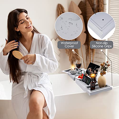 Foldable Bathtub Tray Caddy with Soap Dish Adjustable 29.5-43'' Grey - color: Gray