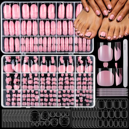 YGDZ 300PCS Black French Tip Press On Toenails & Short Press on Nails Kit - color: Black French