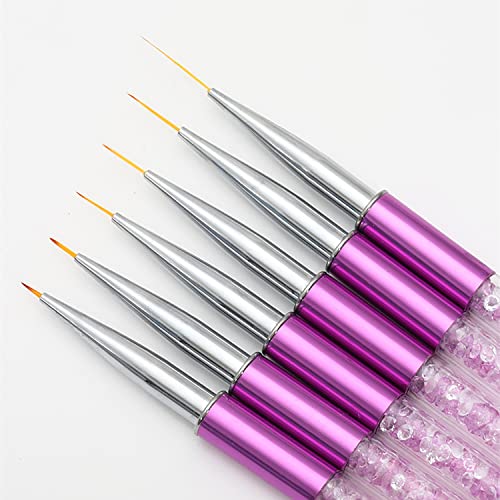 WOKOTO 6PCS Purple Nail Liner Brush For Nails Fine Line Nail Art Brushes 5mm 7mm 9mm 11mm 13mm 19mm Nail Polish Detail Brushes Painting Pens Gel Liner Brushes For Nail Art Detail Painting Brush