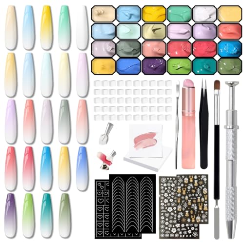 Ombre Gel Polish Palette,24Colors Pat Gel Paint Nail Art Kit Sponge Patting - size: 24 Colors A