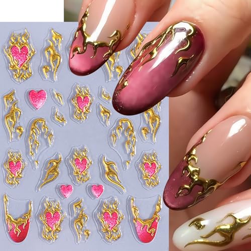 3 Sheets Bohemian Style Nail Decals Embossed Star Nail Art Stickers 5D Self-Adhesive Sun Moon Nail Stickers Flame Heart French Designs Nails Decor Boho Manicure Accessories for Women Nail Supplies - style: Bohemian