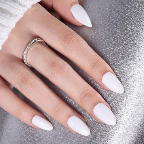 White Press On Nails - White Nails Almond Fake Nails - color: 2B - Cream White