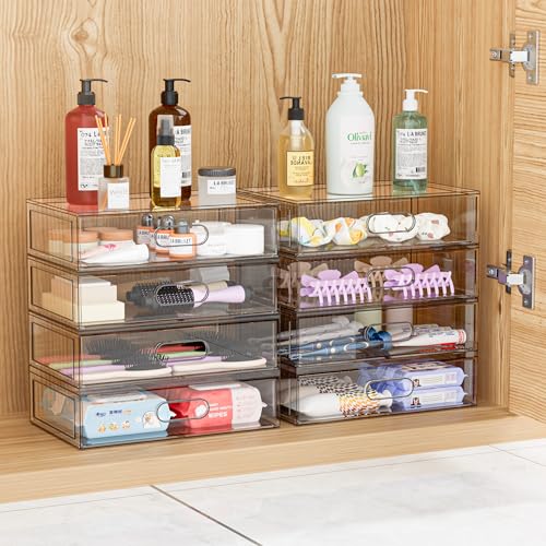 Clear Stackable Makeup Organizer with Drawer, 12''W Acrylic Storage Drawers - size: 5 Pack