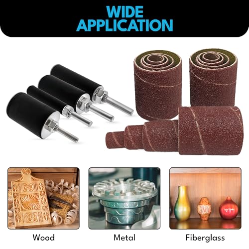16pk Sanding Drums Sleeve Set for Drill, 2in Long Spindle Sander Bits - size: 60-80-120 Grit, style: 16pc Drums and Sleeves