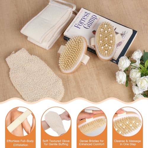Dry Brushing Body Brush, 4Pcs Shower Exfoliating Brush, Women & Men