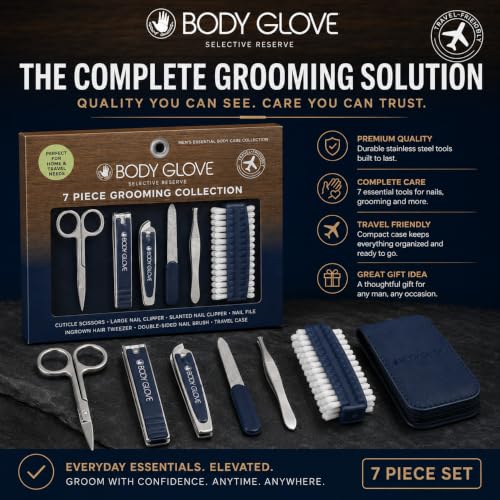 Body Glove Men’s Manicure Set, 7-Piece Grooming Kit with Case