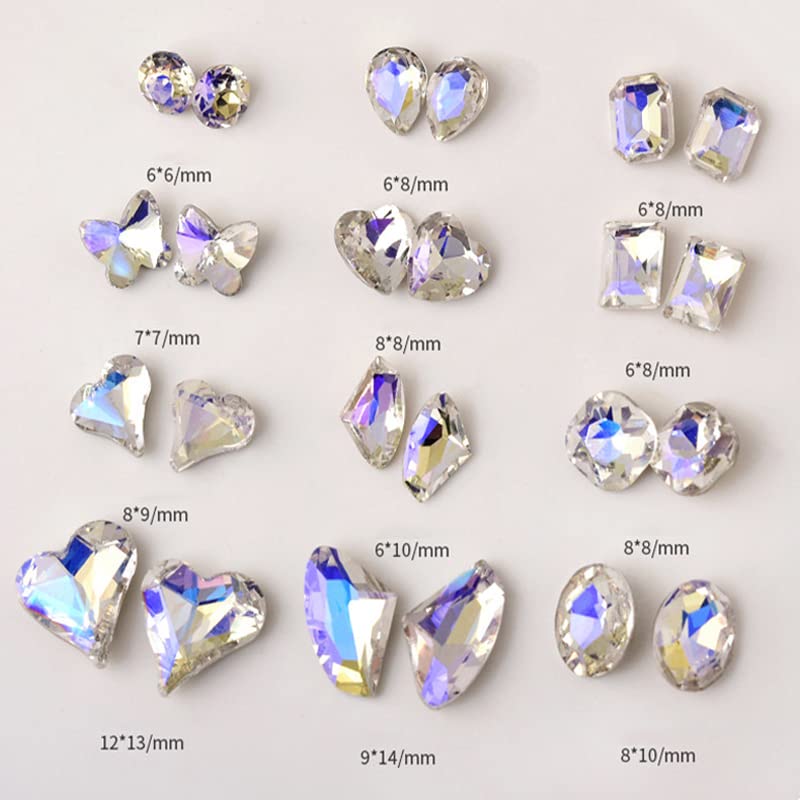 48 Pcs Big Mix Sizes Different Shape Nail Rhinestones 12 Styles 3D Glass Crystals Diamonds Love Distorts Heart Super Shiny Charms Gems Stones DIY Nail Art Decoration Craft Jewelry (Moonlight) - color: Moonlight