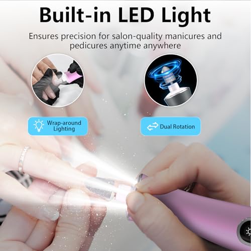 Electric Nail File Drill Cordless 2000 mAh Rechargeable 10-Speed Nail Filer - color: Purple