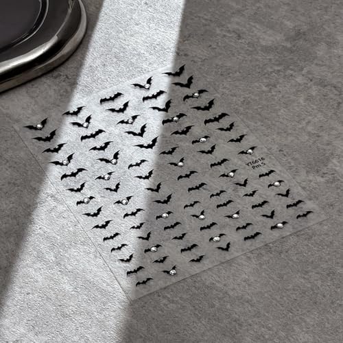 Halloween Nail Stickers for Nail Art Charm Rhinestone Bat Nail Art Stickers Holiday Cute 5D Embossed Black Nail Decals Self-Adhesive Nails Supply Manicure Sliders for Nails Decoration - color: Halloween Style16
