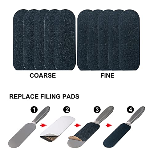 1 Pcs Professional Pedicure Foot File and Callus Remover for Hard Skin,Stainless Steel Foot Rasp File with 10 Free Refill Grits Replacement Pads with Two Sides Simple Bath Pedicure Salon Foot Scrubber