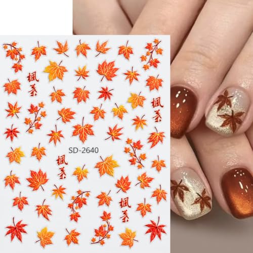 3D Fall Nail Stickers, Maple Leaf Autumn Nail Decals for Nail Art, 3 Sheets - color: Multicolor-03