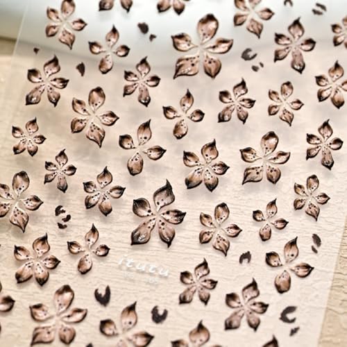 Flower Nail Stickers for Nail Art Wild Flowers Nail Art Stickers Summer Floral Brown 5D Embossed Nail Decals Self-Adhesive Nails Supply Manicure Sliders Devil Flower for Nails Decoration - color: Stickers Style7
