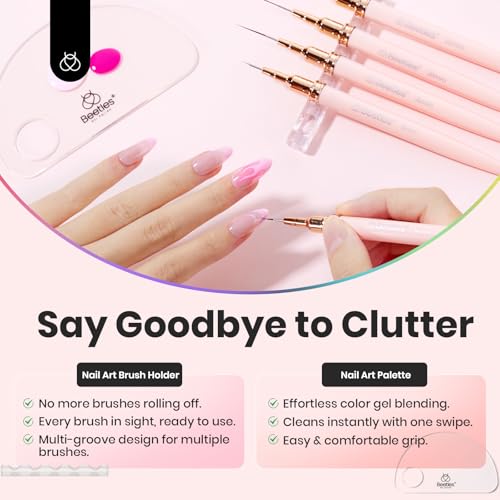 Beetles Nail Art Pens, 5pcs Nail Art Brushes Liner Brushes for Nails - color: A-Pink-5