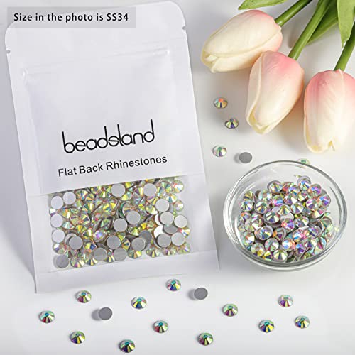 beadsland 288pcs Flat Back Crystal Rhinestones Round Gems for Nail Art and Craft Glue Fix, CrystalAB (SS34(7.1-7.3mm)) - color: Crystal AB, size: SS34/288pcs