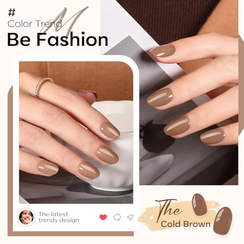 modelones Brown Press on Nails Short, Oval Fake Nails Kit Nails Press Ons - color: B1-Cold Brown