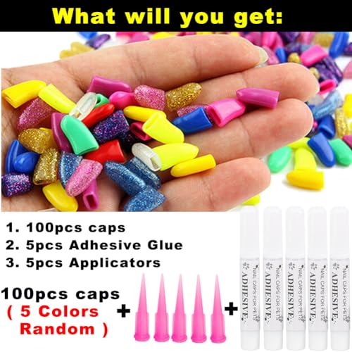 VICTHY 100pcs Dog Nail Caps & Claw Caps with Adhesive Glue and Applicators - size: M
