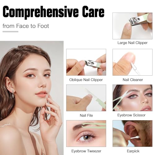 Nail Care Kit Gifts for Teens Nail Clippers Travel Kit Christmas Birthday Gifts for Sister Daughter Nails Clipper Set 7 in 1 Manicure Set Toenail Clippers Pedicure Grooming Kit Graduation Jade Green - color: Green