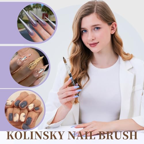Acrylic Nail Art Brush Size 18, 100% Pure Kolinsky Hair Oval Nail Brush for Acrylic Application, Professional Nail Extension Manicure Tool Striping Nail Drawing Pen for DIY Home Salon - color: Black, size: #18