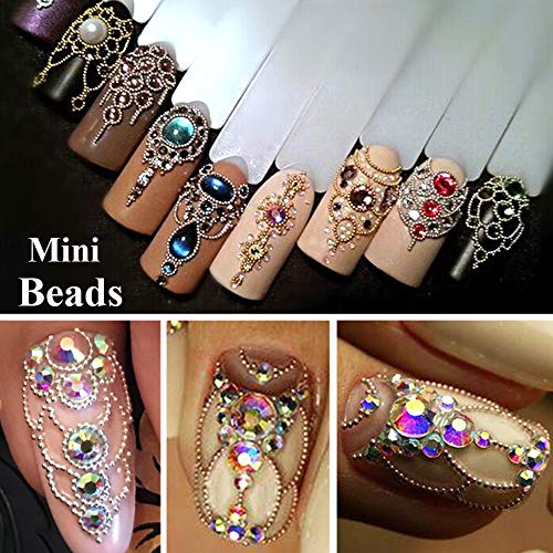 3D Mixed Sizes Nail Art Studs Gold Silver Mini Metal Caviar Nails Beads - color: Gold & Silver Mini + Tweezers