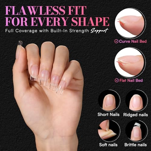 Makartt Short Square Nail Tips: 504PCS Pre Etched Clear False Nails Tips Square Shapes, 15 Sizes Full Cover Half Matte Soft Acrylic Press On Nail Extensions Supplies Salon and DIY at Home - size: Short Square-504 Pcs
