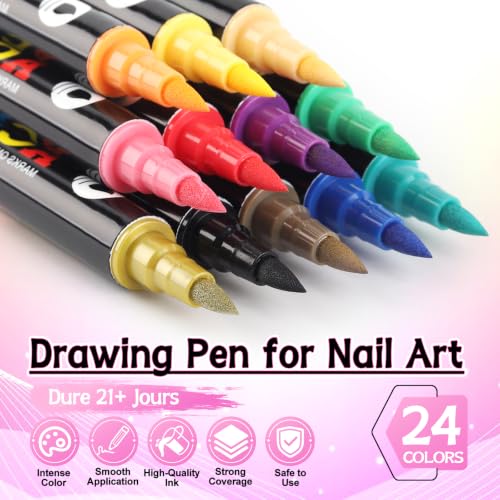 TOROKOM 24 Colors Nail Art Pens Set, Nail Art Markers 3D Nail Polish Pens - color: 24 Color Dual-Ended